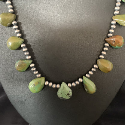 Teardrop Navajo Pearls Sterling Silver Green Turquoise Necklace 20" 13508