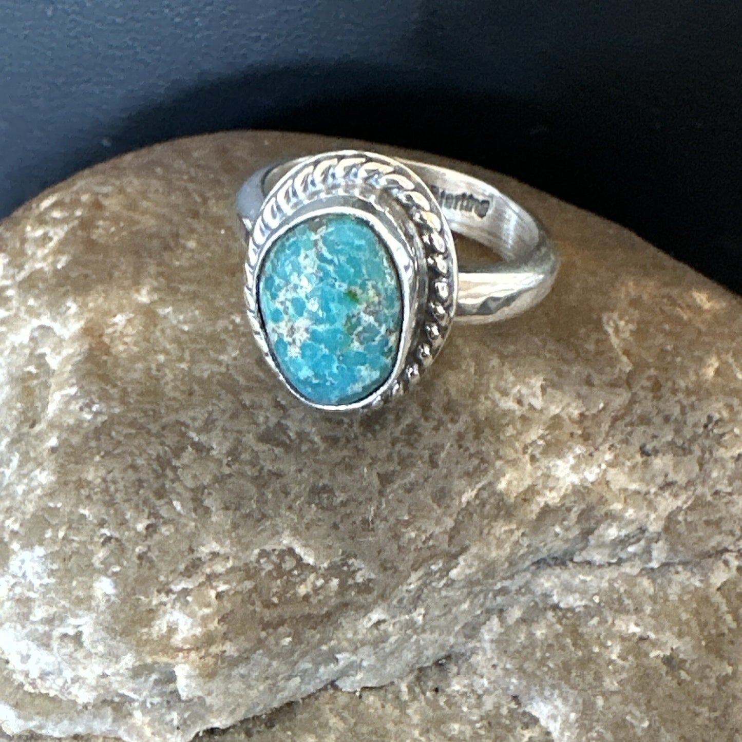 Womens Blue Sonoran Turquoise Navajo Sterling Silver Ring Size 8.5 18002