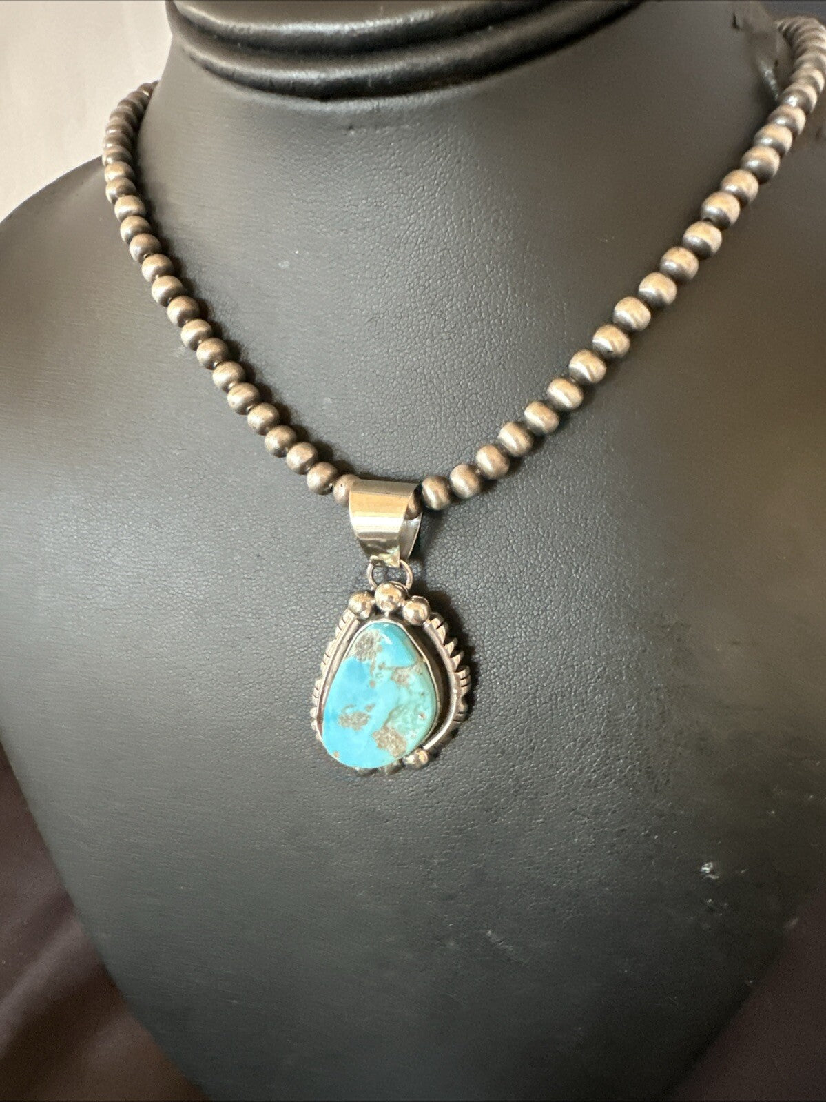 Rustic Blue Kingman Turquoise Pendant Navajo Sterling Silver Necklace 20" 18316