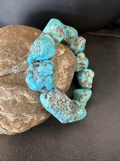 Mens Womens Blue Turquoise Stretch Stone Friendship Bracelet 7" 18864