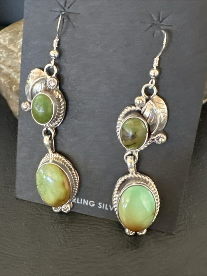 Native Navajo Green Turquoise Sterling Silver Dangle Earrings 2” 17700