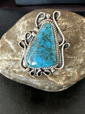 Blue Turquoise Navajo Ring Size 7 | Sterling Silver | Authentic Native American Handmade | 19781