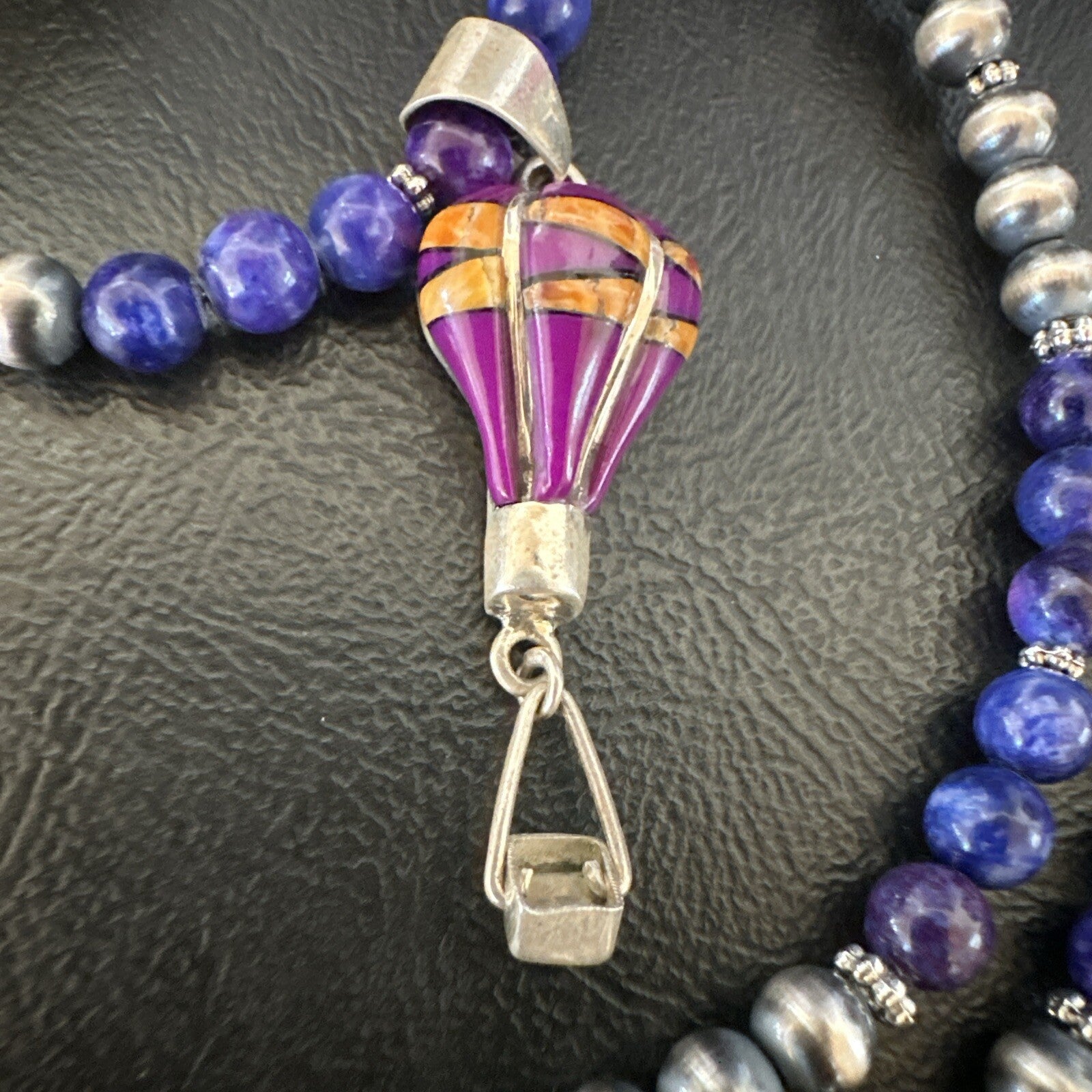 Balloon Orange Spiny Purple Pendant Navajo Sterling Silver Necklace 22" 18345