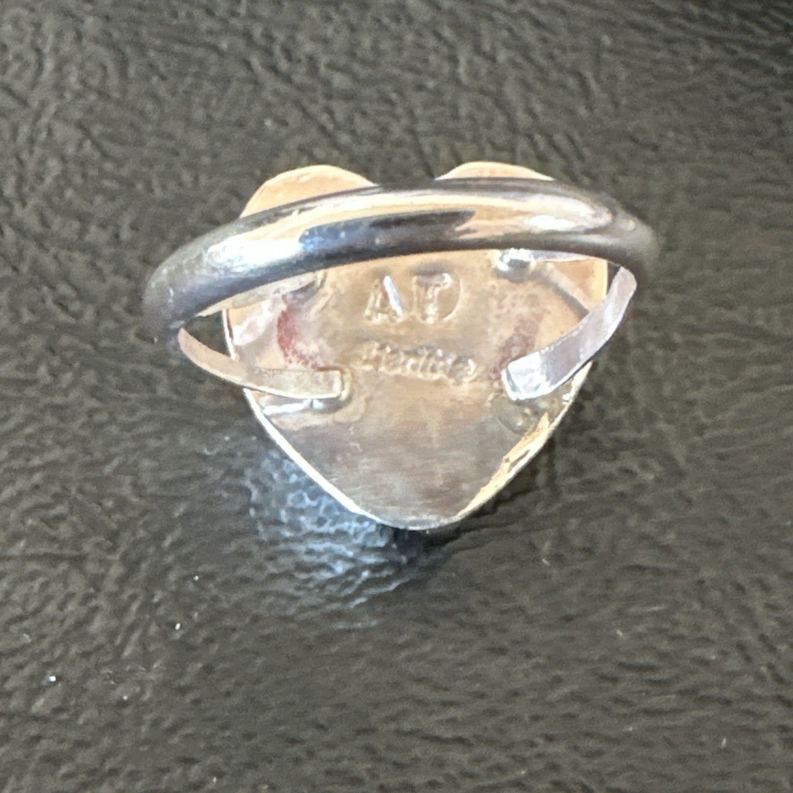Orange Heart Ring Handmade Navajo Spiny Oyster Sterling Silver Sz 7.5 19331