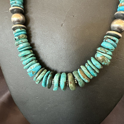 Graduated Blue Turquoise Navajo Pearls Sterling Silver Necklace 18” 18319