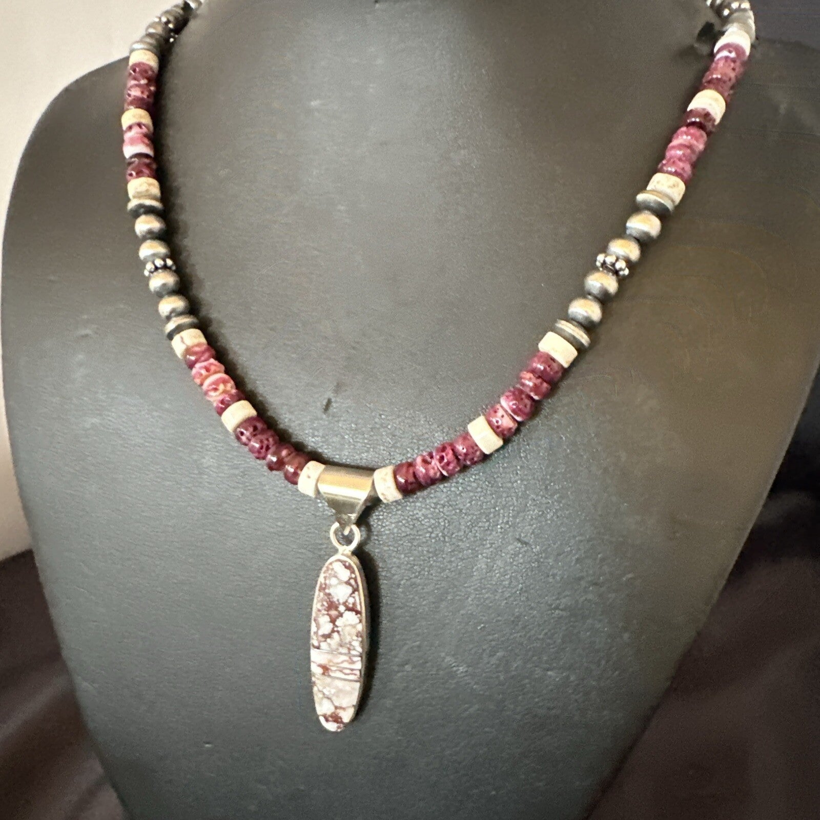 Purple Spiny Oyster Wild Horse Pendant Navajo Sterling Silver Necklace 17796