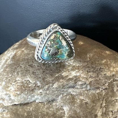 Womens Blue Sonoran Turquoise Navajo Sterling Silver Ring Size 10.5 18005