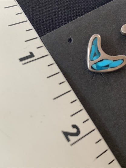 Womens Chip Inlay Earrings Navajo Blue Turquoise Sterling Silver Stud 0.5" 13111