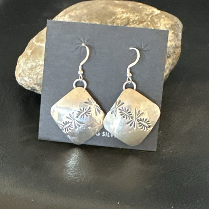 Native American Indian Navajo Stamped Sterling Silver Earrings Set 4754