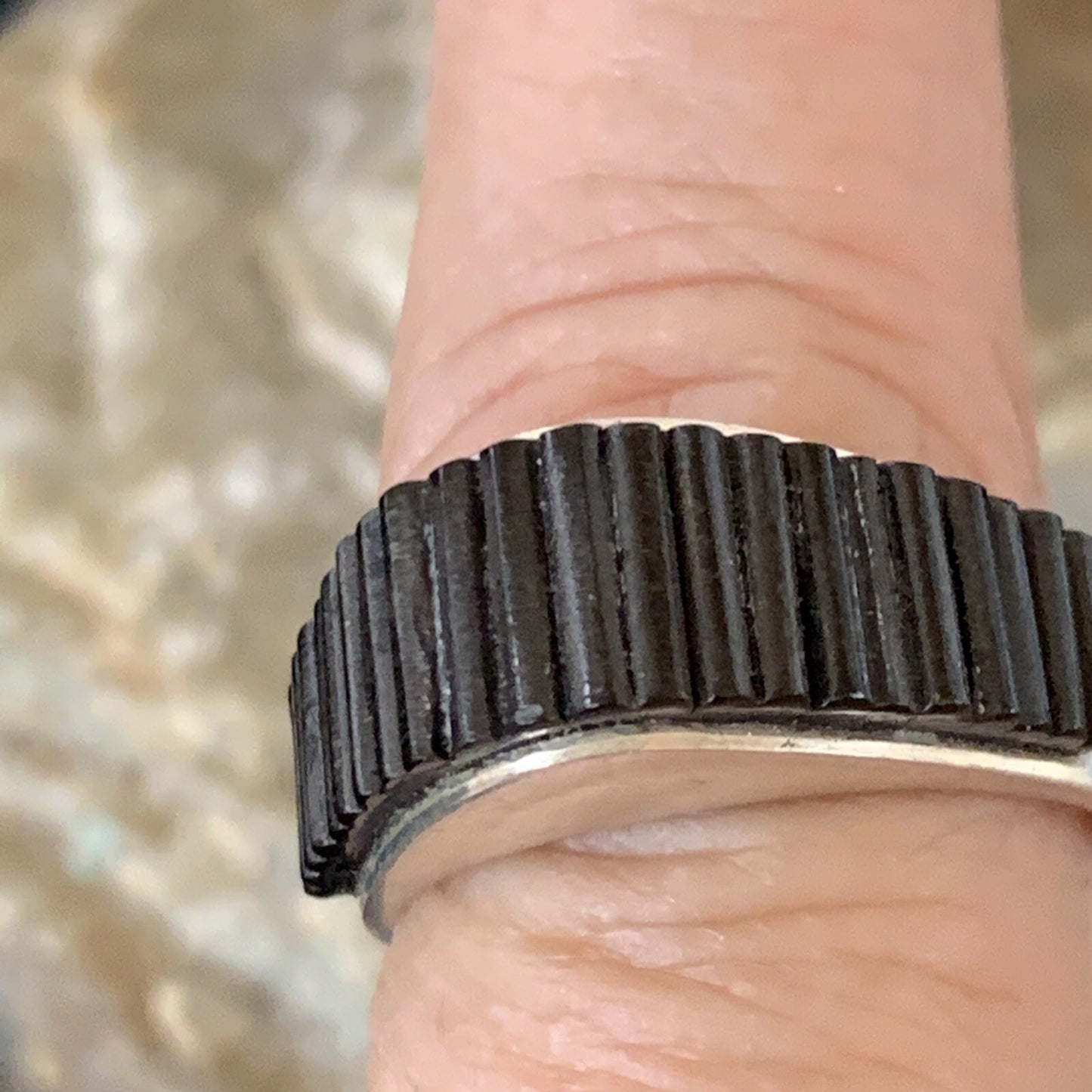 Black Onyx Indian Navajo Sterling Silver Band Inlay Ring Size 9 18803