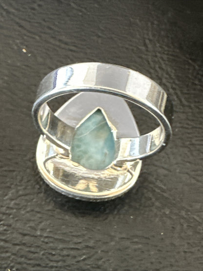 Womens Blue Larimar Navajo Sterling Silver Ring Size 9 17675