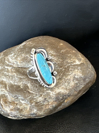 Blue Kingman Turquoise Navajo Sterling Silver Ring Size 7.5 18632