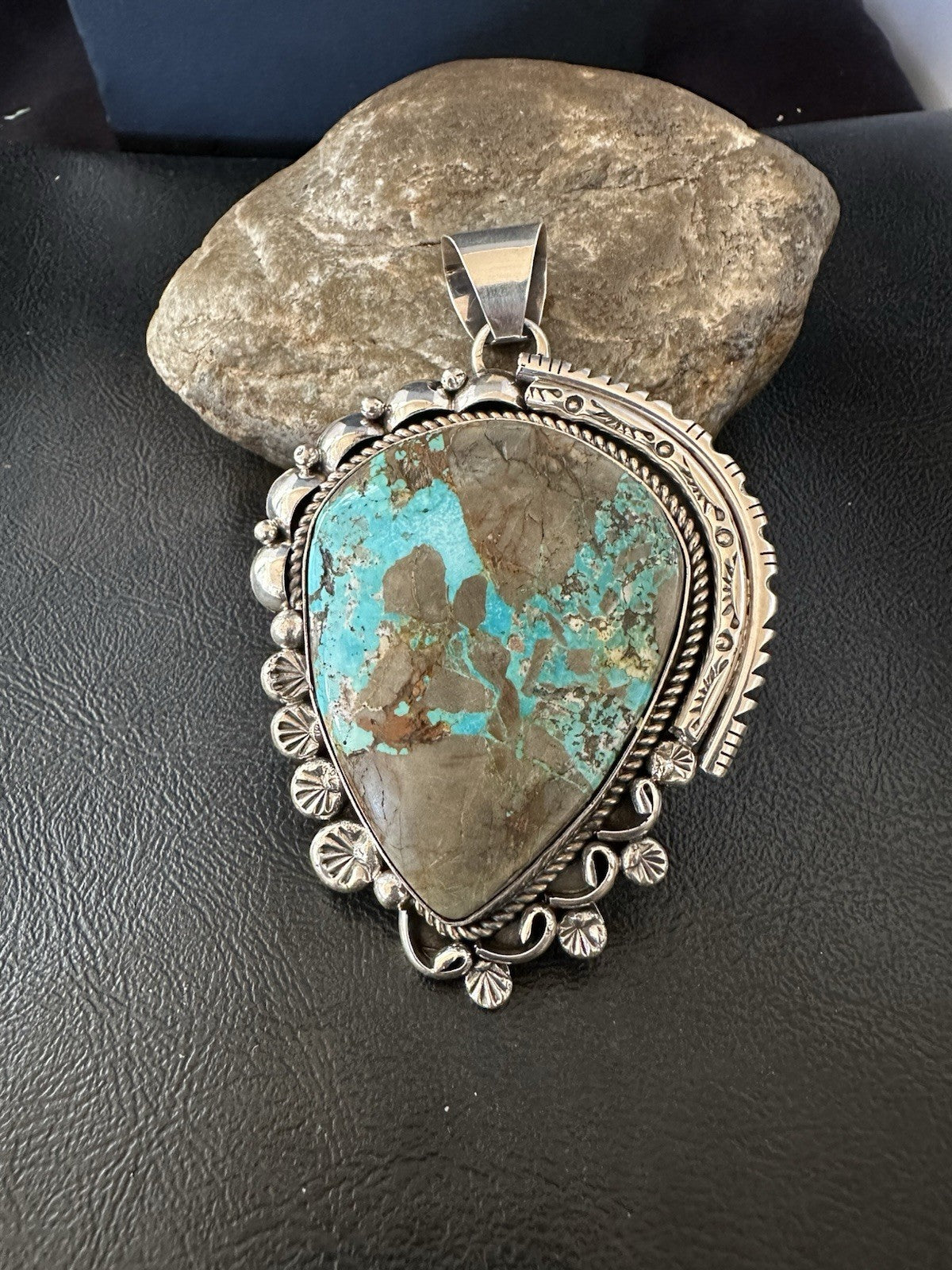 XXL Men Women Blue Turquoise Sterling Silver Pendant Navajo 19529
