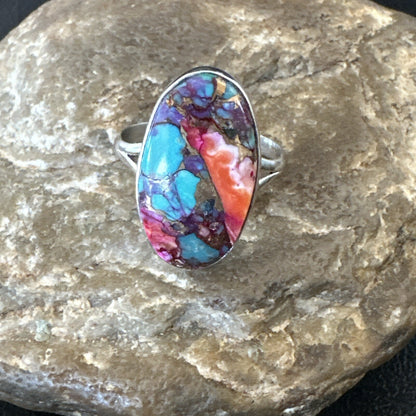 Blue Turquoise Spiny Oyster Southwestern Sterling Silver Ring Size 11 18455