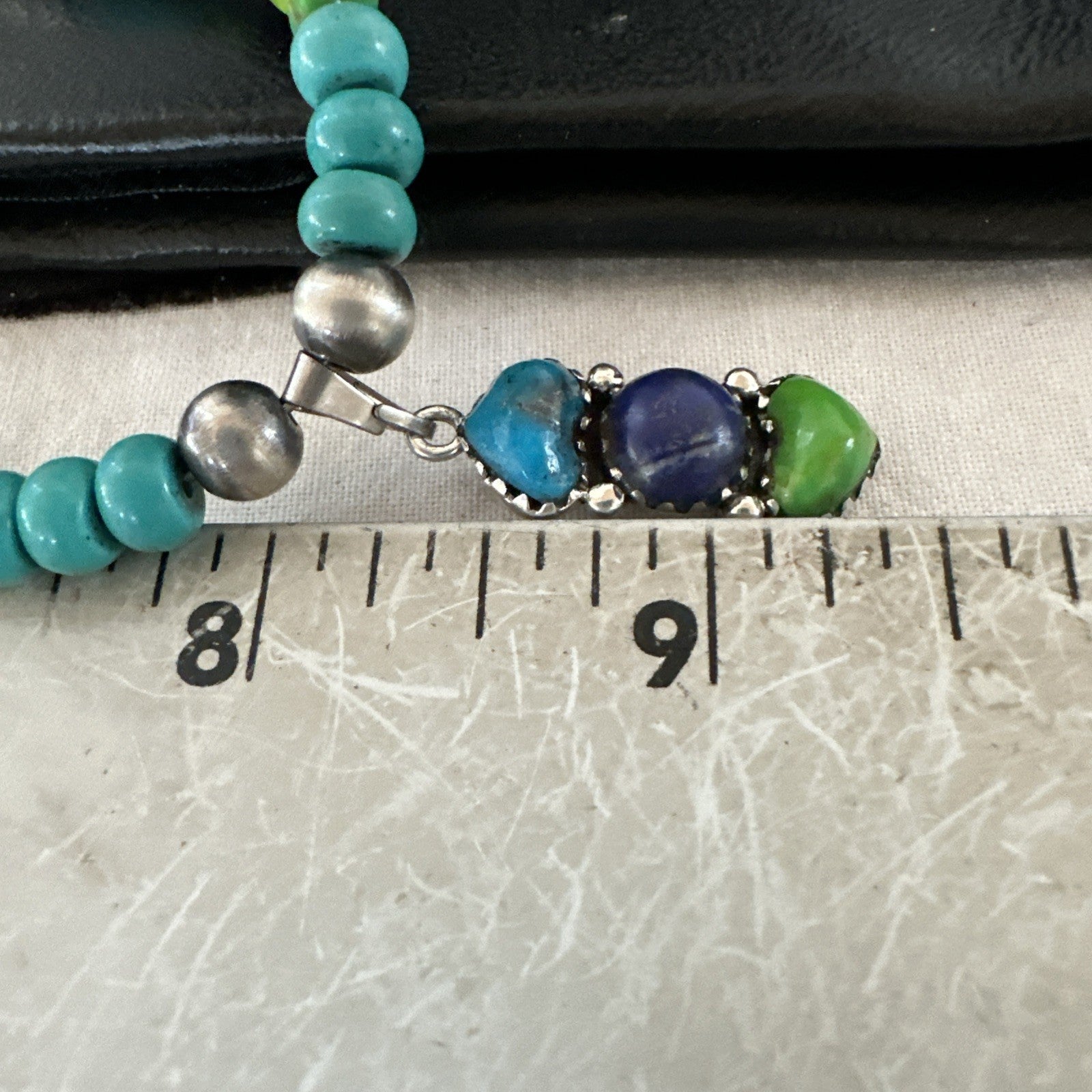 Blue Lapis Green Turquoise Cluster Pendant Navajo Sterling Silver Necklace 19659