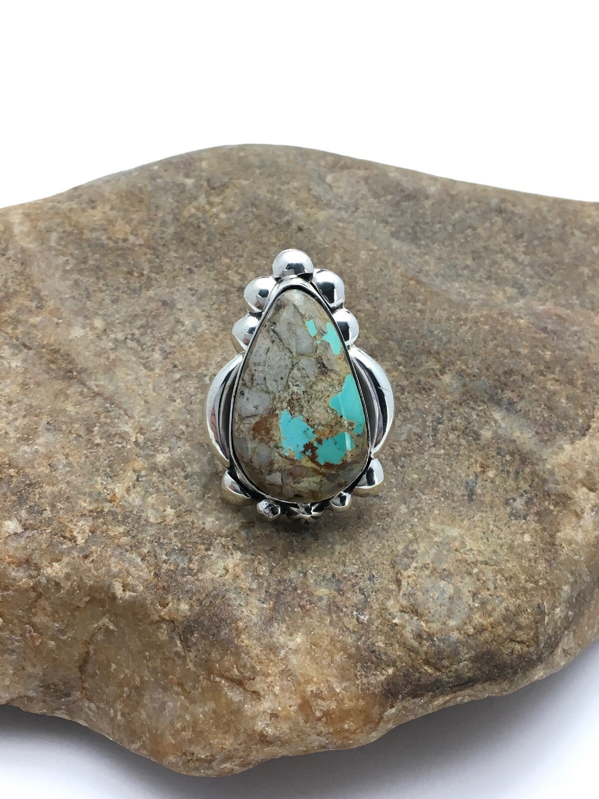 Turquoise Southwestern Sterling Silver Ring Size 8.25 2598
