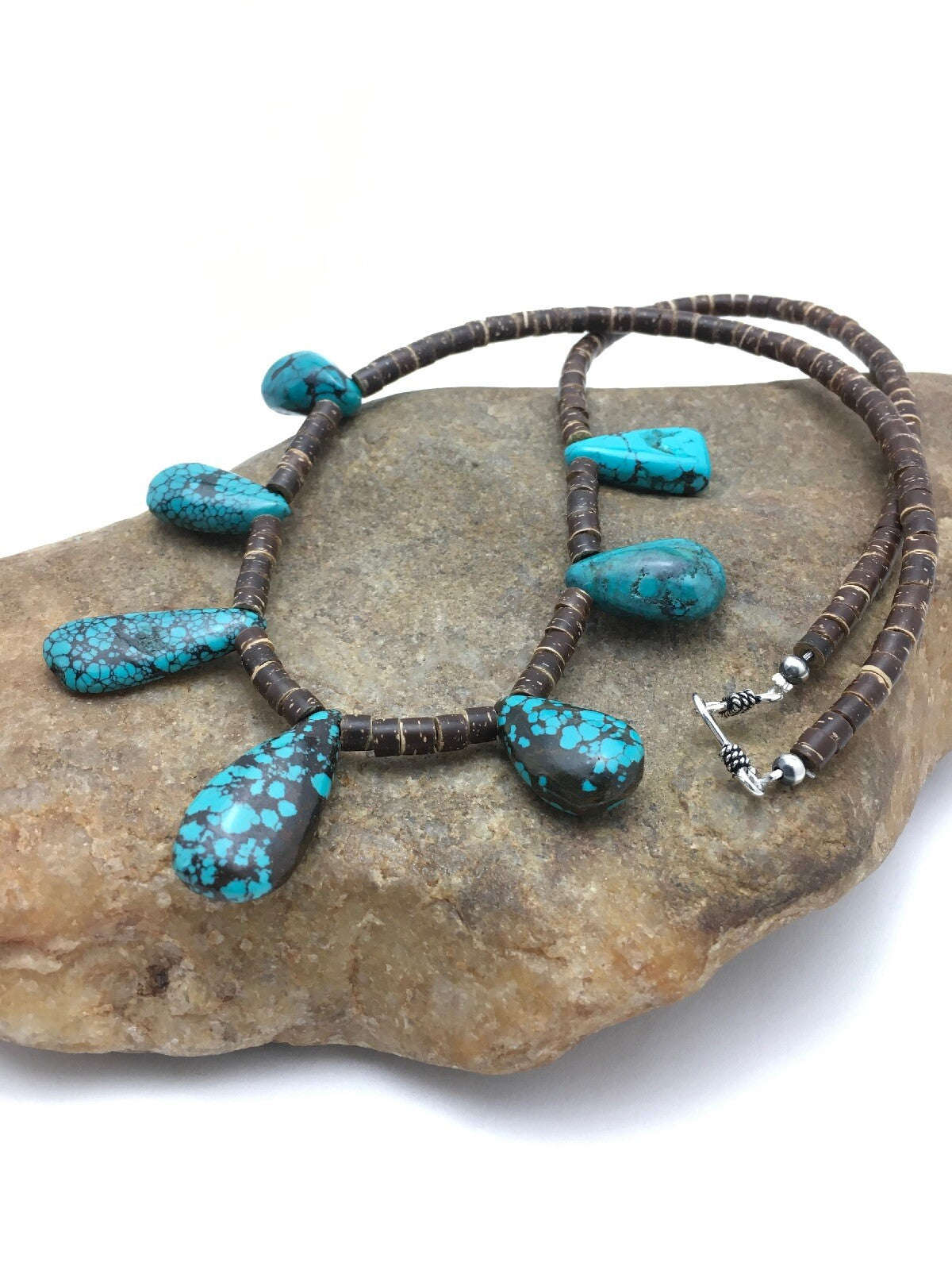 Spiderweb Turquoise & Bone Bead Navajo Pearls Sterling Silver Necklace 20" 4100