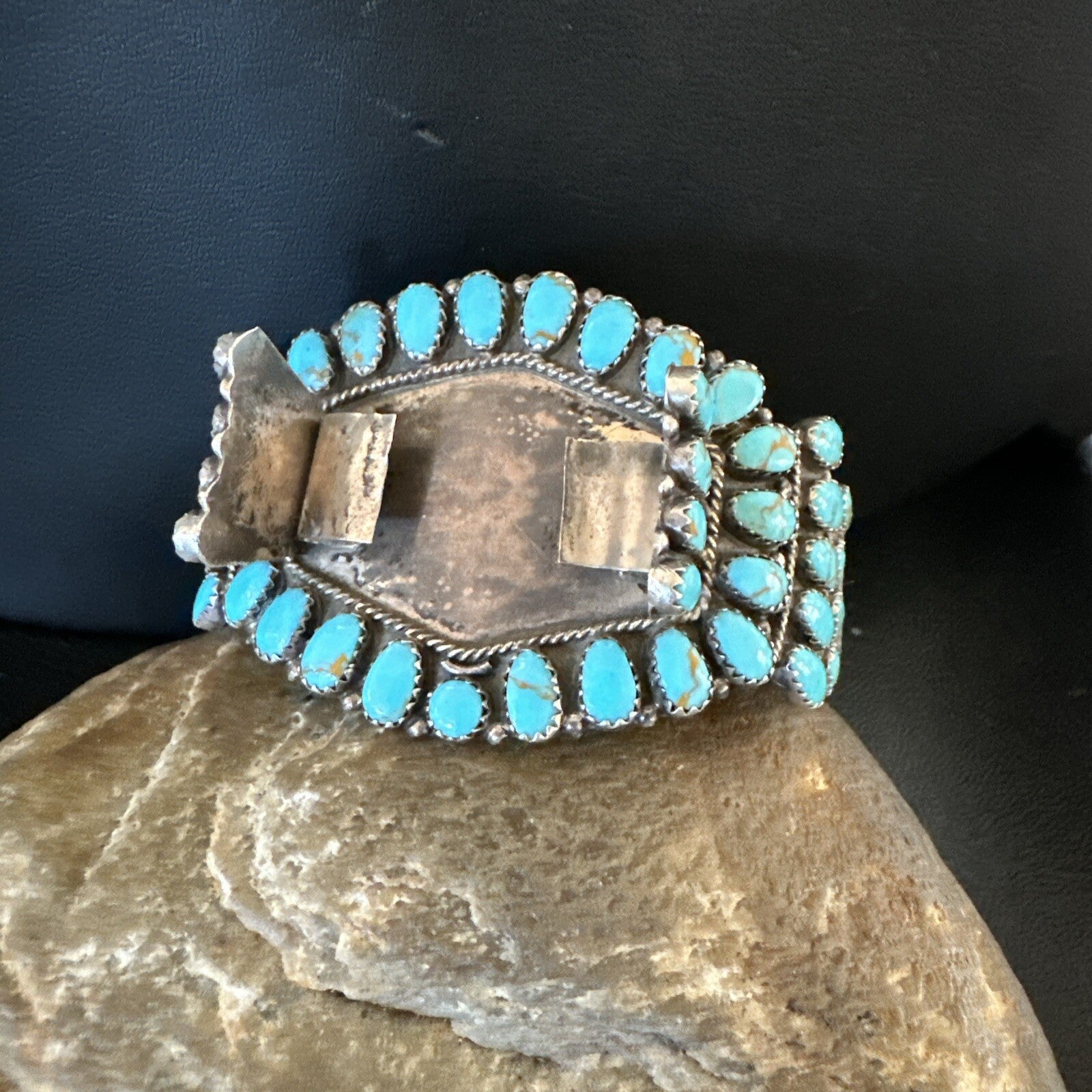Men Blue Turquoise Navajo Sterling Silver Watch Cuff Bracelet 18160