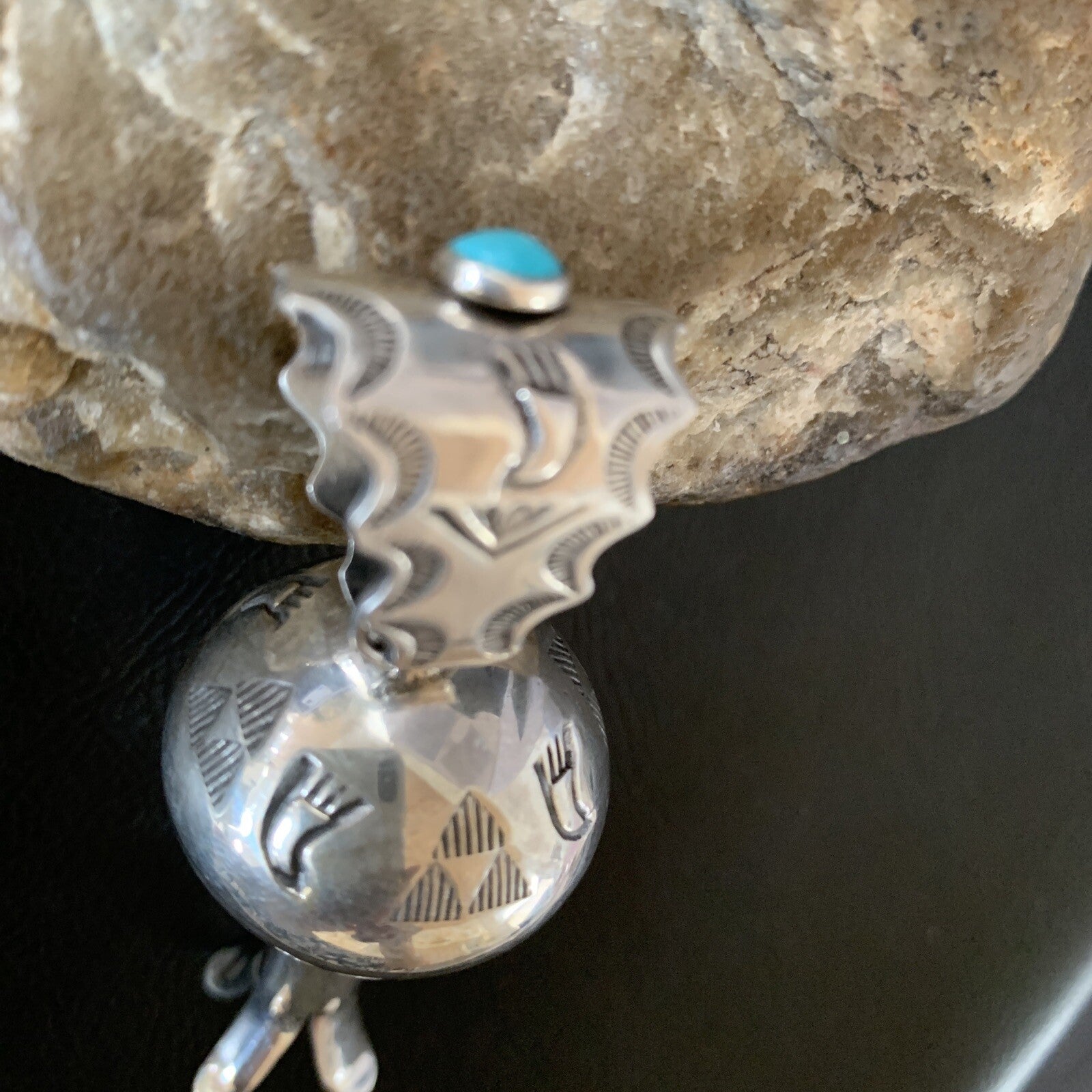 Blue Turquoise Navajo Sterling Silver Naja Pendant 3.25" 13288N