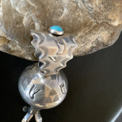 Blue Turquoise Navajo Sterling Silver Naja Pendant 3.25" 13288N