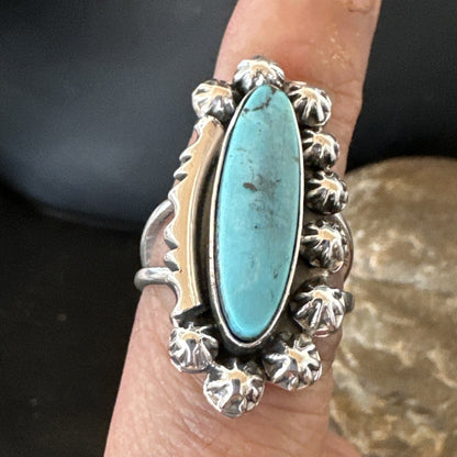 Blue Kingman Turquoise Native American Navajo Sterling Silver Ring Size 8 18634