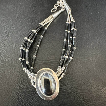 Black Onyx Heishi 5S Pend Southwestern Liquid Sterling Silver Bracelet 8” 17751