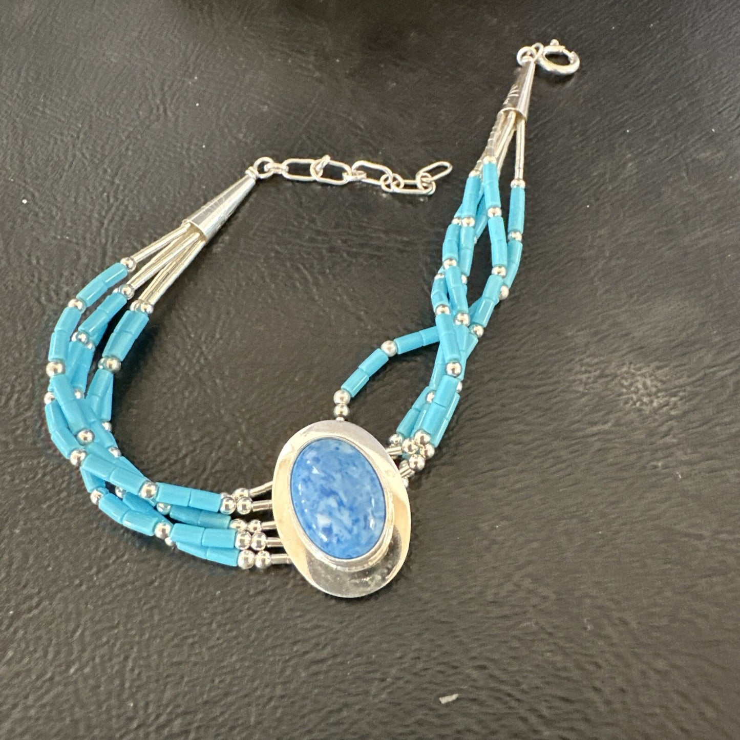 Blue Turquoise Lapis Heishi 5S Pendant Liquid Sterling Silver Bracelet 8" 17753