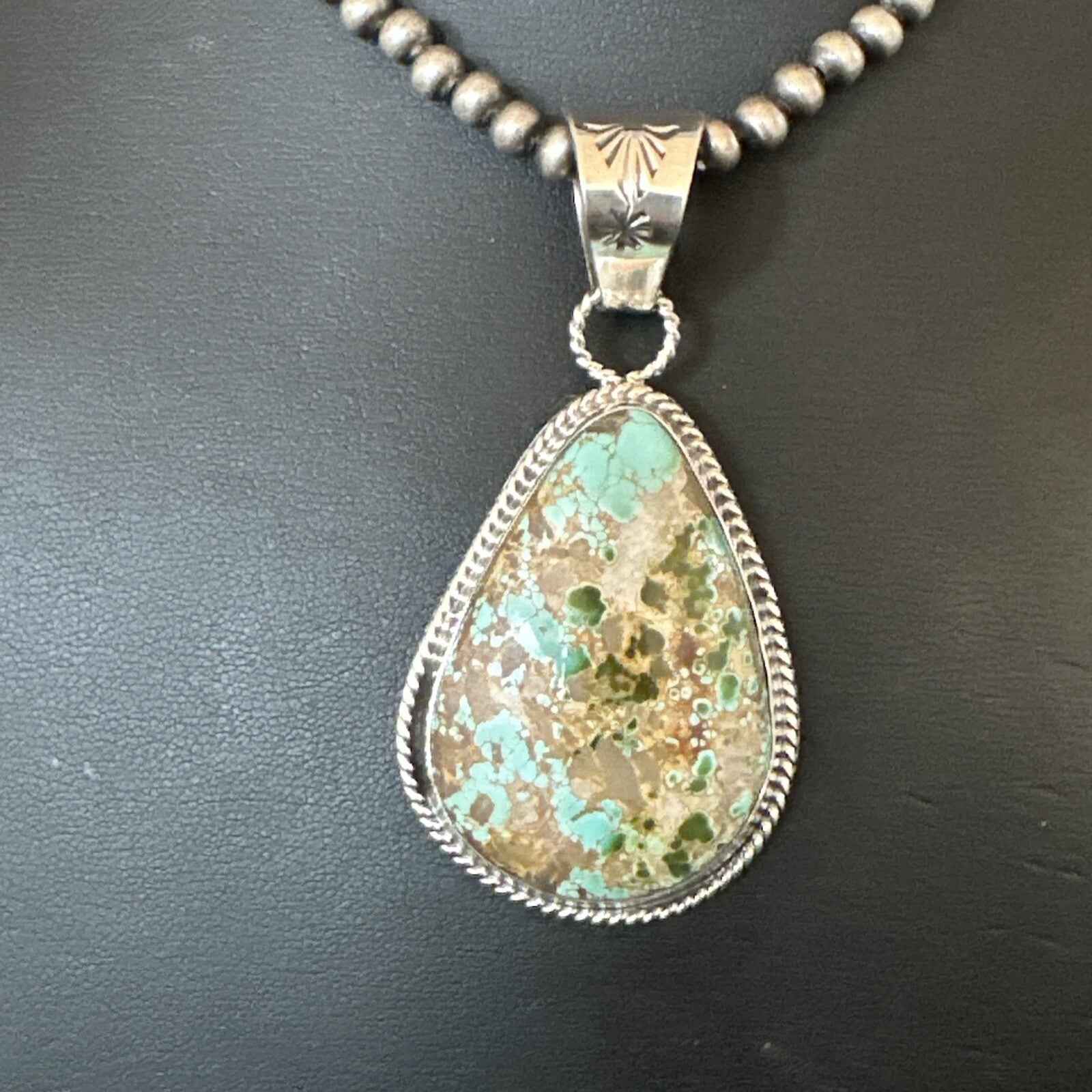 Mens Women Navajo Sterling Silver Green Royston Turquoise Necklace Pendant 18051