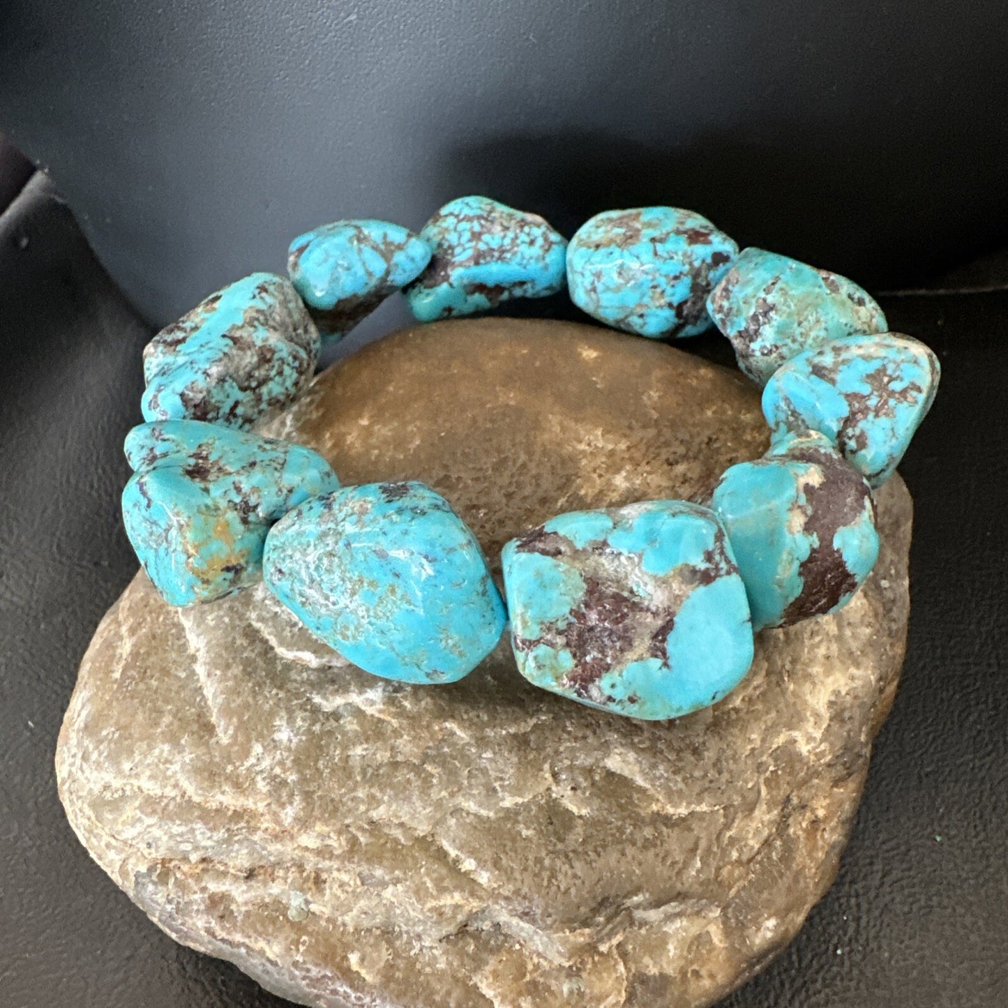 Mens Womens Blue Turquoise Stretch Stone Friendship Bracelet 7" 18864