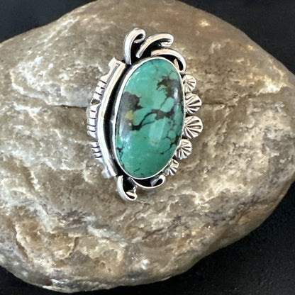 Yazzie Handmade Navajo Sterling Silver  Blue Kingman Turquoise Ring Size 8 19626