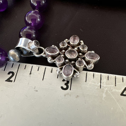 Purple Amethyst Pendant Navajo Sterling Silver Necklace 21" 18256