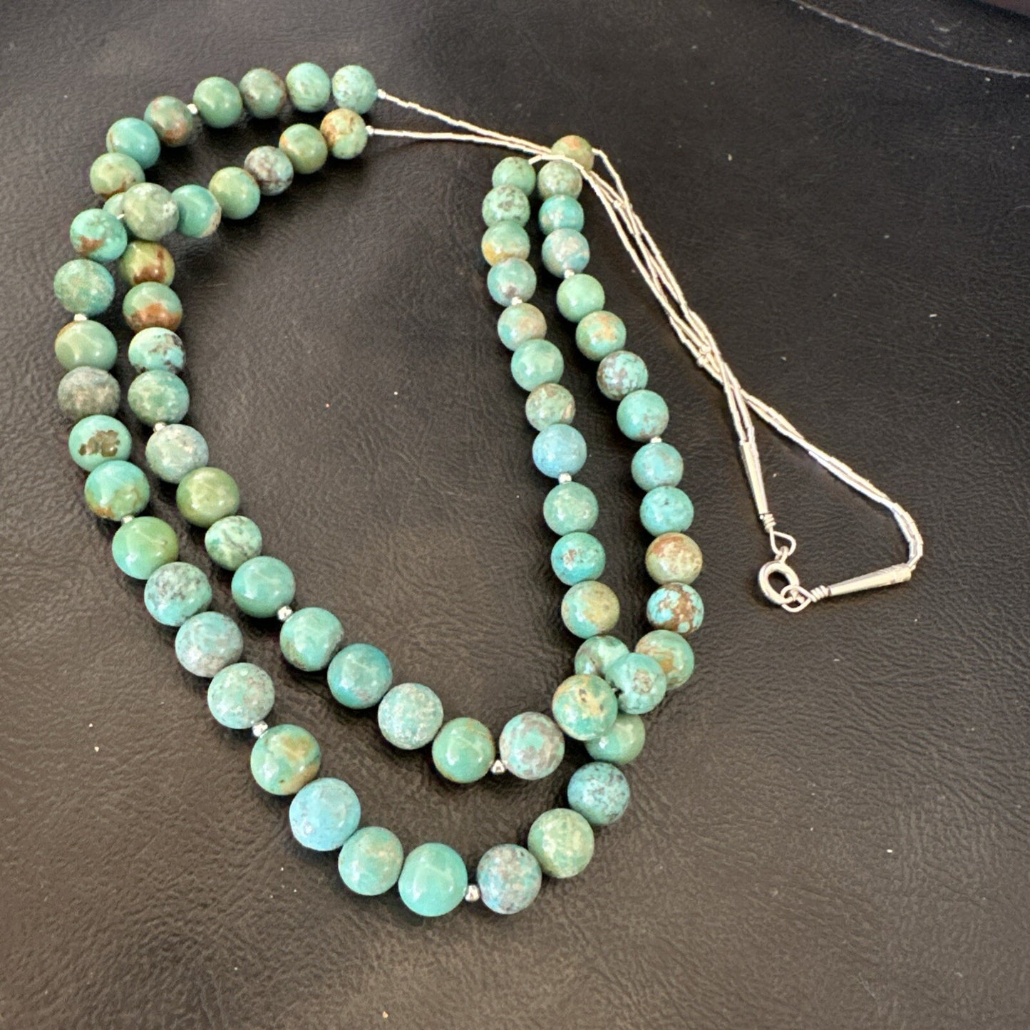 Sterling Silver Heishi Green Turquoise 2 Strands Bead Necklace 18788