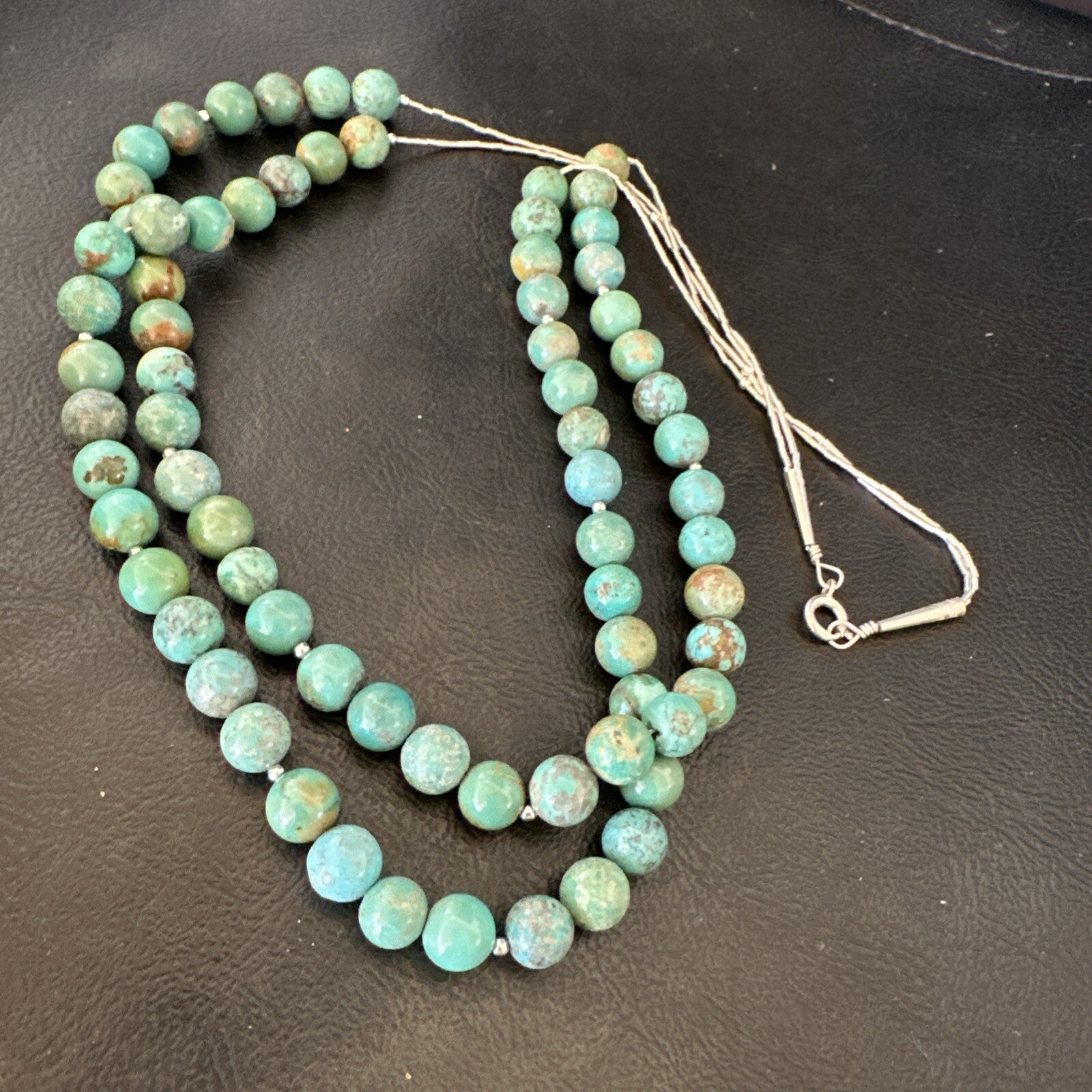 Sterling Silver Heishi Green Turquoise 2 Strands Bead Necklace 18788