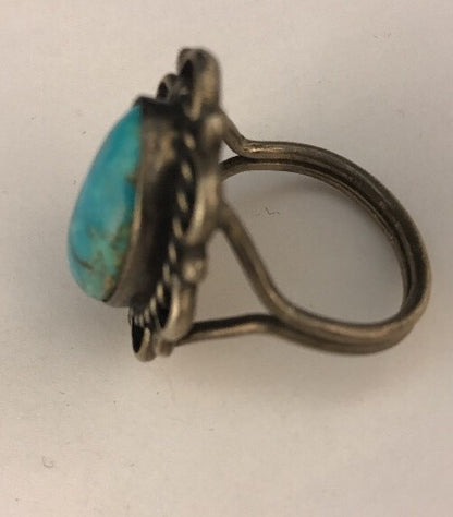 Blue Turquoise Southwestern Indian Sterling Silver Vintage Ring Size 8.5