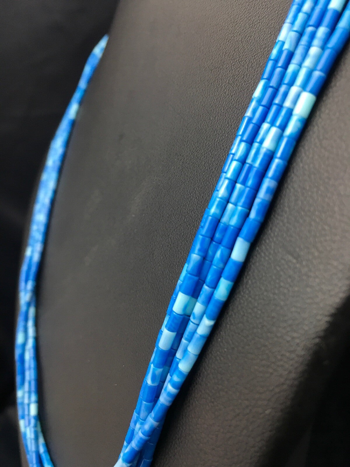 Navajo Denim Lapis 5S Sterling Silver Tube Heishi Bead Necklace 19” 3419