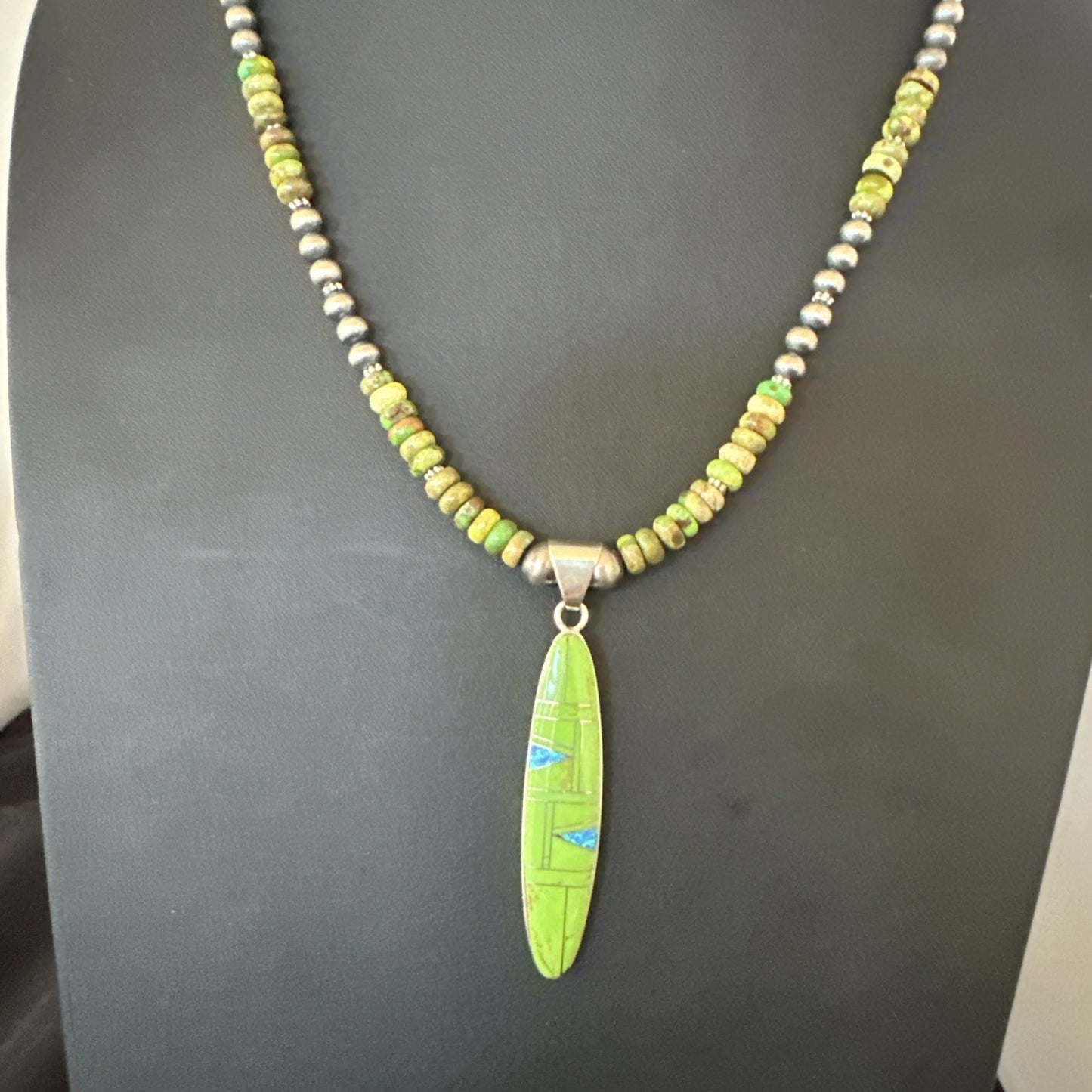 Womens Green Gaspeite Turquoise Opal Pendant Sterling Silver Necklace 19549