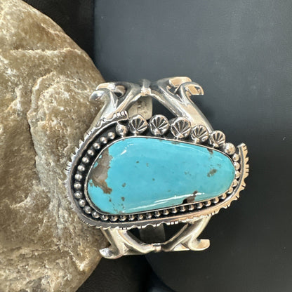 Mens Blue Kingman Turquoise Navajo Sterling Silver Cuff Bracelet 19348
