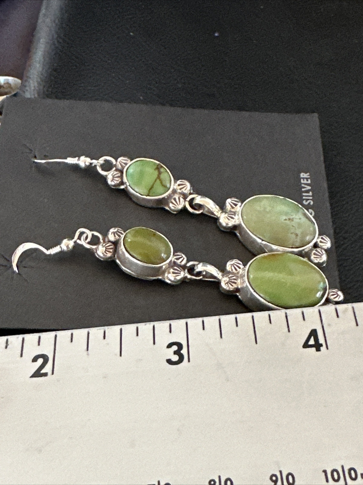 Native Navajo Green Turquoise Sterling Silver Dangle Earrings 2” 17698