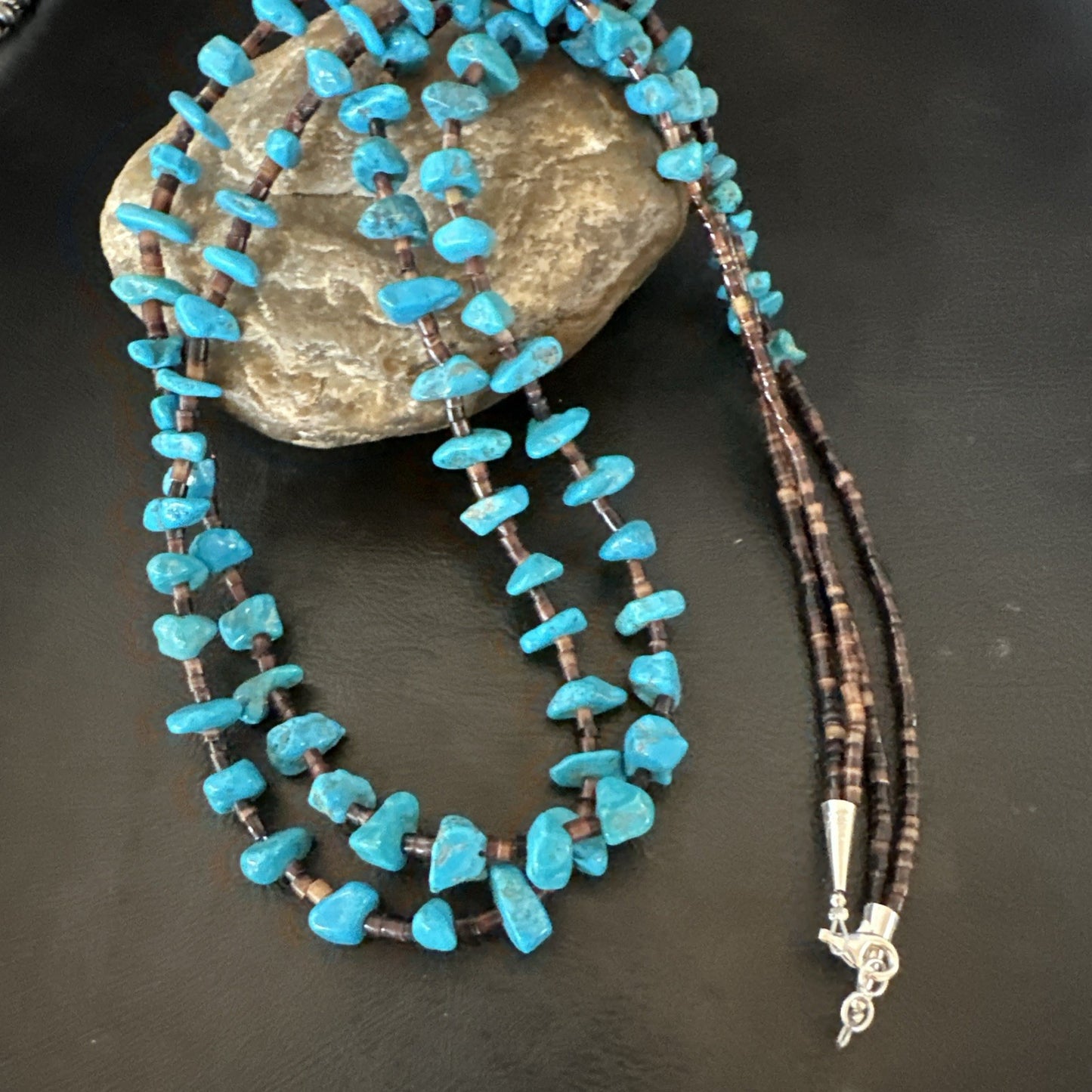 Santo Domingo Kingman Turquoise Heishi Sterling Silver Bead 30” Necklace 19553