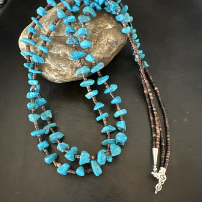 Santo Domingo Kingman Turquoise Heishi Sterling Silver Bead 30” Necklace 19553