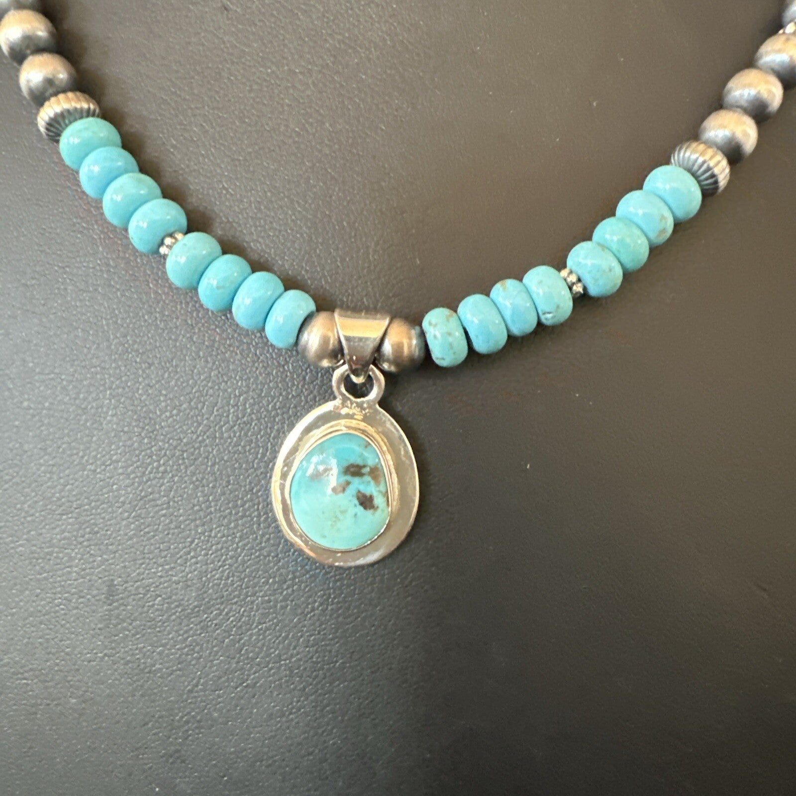 WoMens Blue Kingman Turquoise Pendant Navajo Sterling Silver Necklace 21" 18424