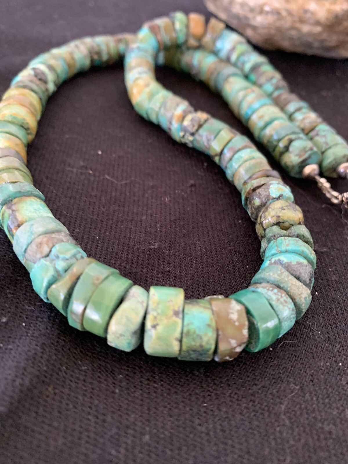Native Navajo Sterling Silver Turquoise 10 mm Heishi Bead Necklace 369
