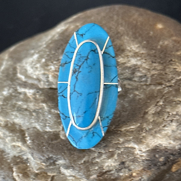 Navajo Blue Turquoise Inlay Band Ring Sz 6 | Authentic Native American Handmade | 18761