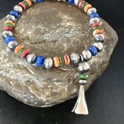 Multicolor Lapis Turquoise Stretch Bead Bracelet Navajo | Sterling Silver | Authentic Native American Handmade | 17908