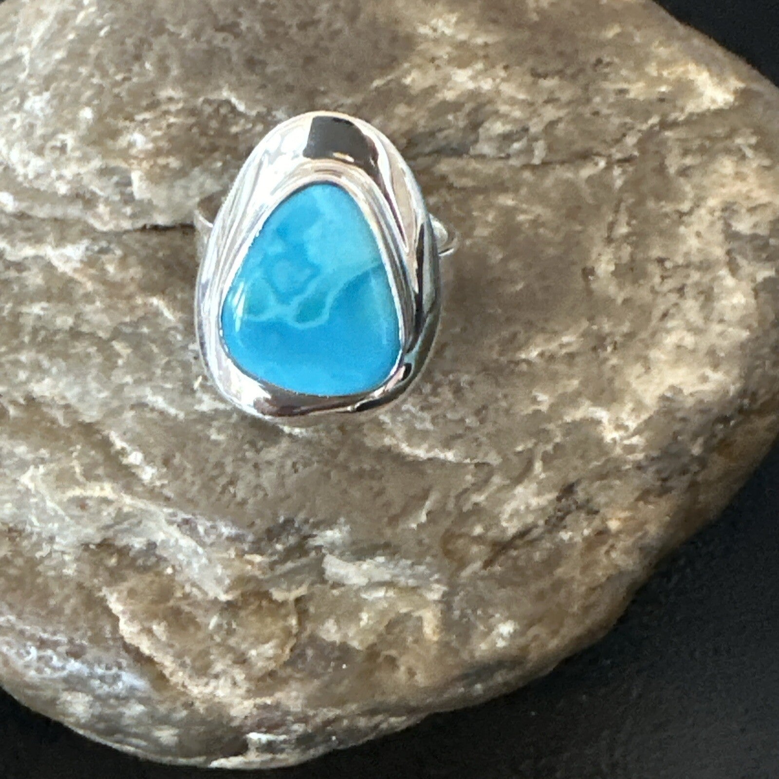 Southwestern Sterling Silver Blue Kingman Turquoise Ring Size 7 18507