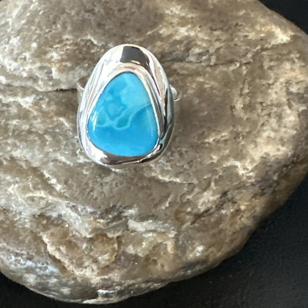 Southwestern Blue Kingman Turquoise Ring Size 7 | Sterling Silver | Authentic Native American Handmade | 18507