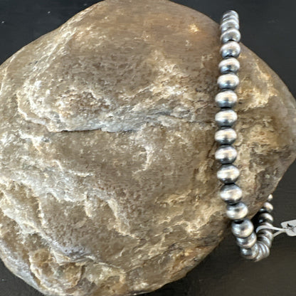 Stretch Navajo 5mm Beads 7” Sterling Silver Bracelet 90502