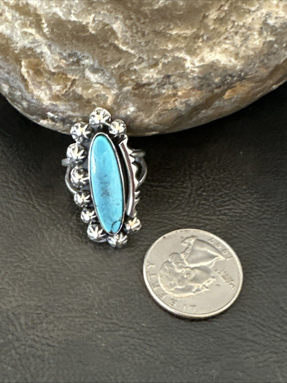 Blue Kingman Turquoise Native American Navajo Sterling Silver Ring Size 8 18634