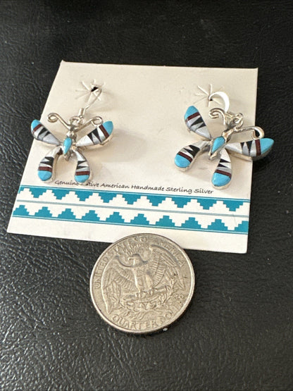 Butterfly Multicolor Turquoise MOP Inlay Sterling Silver Earrings 19815
