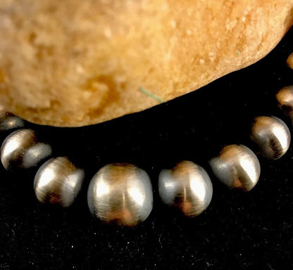Navajo Pearls Graduated Sterling Silver Bead Necklace 20"  341